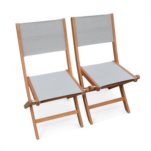 Sweeek Chaises de jardin en bois et textilène - Almeria Gris taupe - 2 chaises pliantes en bois d'Eucalyptus huilé et textilène