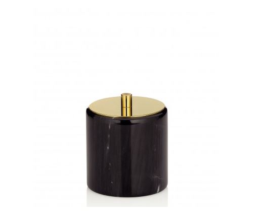 Boîte à Coton Ronde Marbre Noir et Couvercle Acier Inoxydable Doré