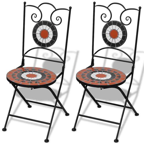 Chaises pliables de bistro 2 pcs C&eacute;ramique Terre cuite et blanc