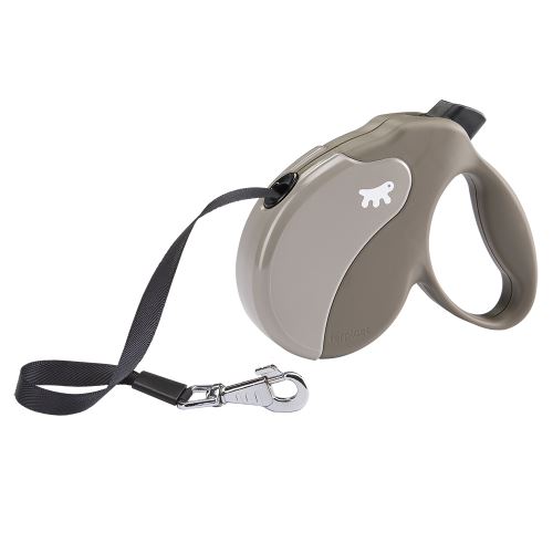 Laisse rétractable pour chiens AMIGO TAPE LARGE, sangle rétractable, 5 mètres, max 50 kg, Taupe