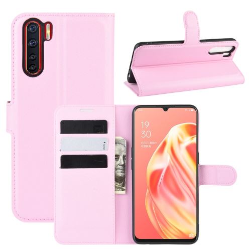 Etui en PU litchi avec support rose pour OPPO A91