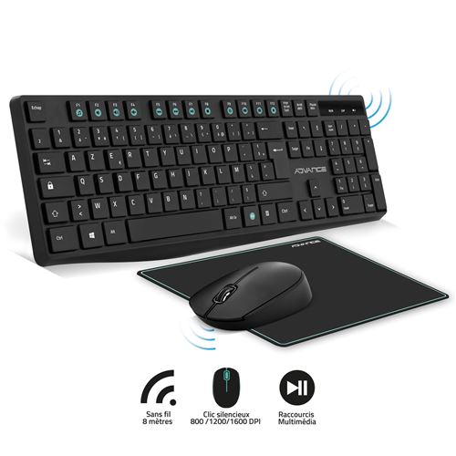 Suza Elite Combo - Set toetsenbord, muis en muismat - draadloos - 2.4 GHz - AZERTY - Frans - zwart