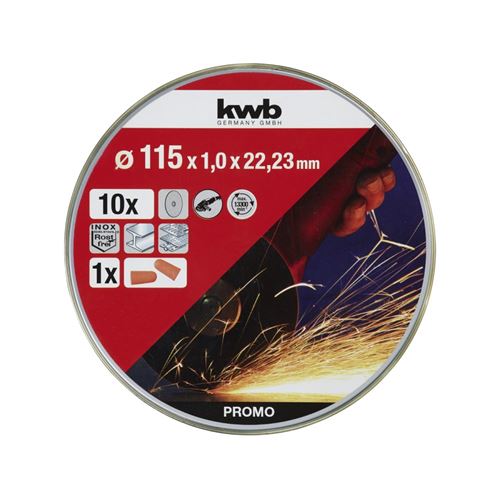 kwb 712021 cutting disc set 115mm 10 pcs extra thin for steel & st...