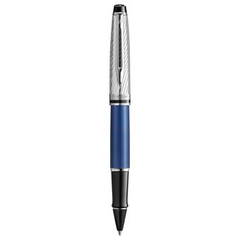 WATERMAN Expert Deluxe Stylo roller, Laque métallique Bleu, capuchon métal, recharge noire pointe fine, Coffret cadeau