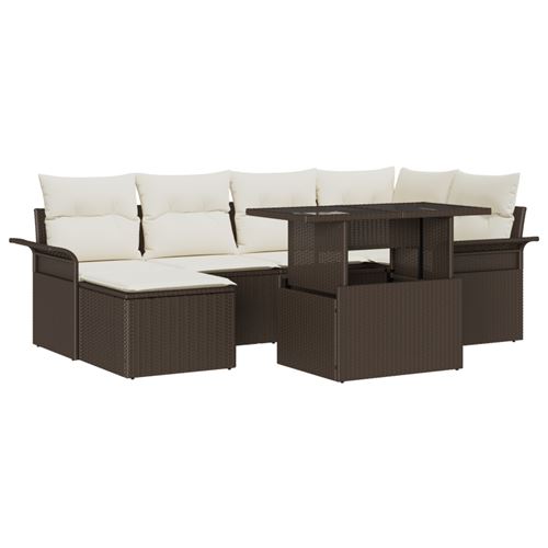 Vidaxl Marron Ensemble De Canapé De Jardin 7 Pcs Poly Rotin - Image 3