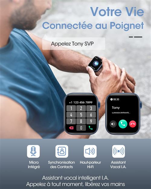 Montre Connectée Homme avec Appels Bluetooth Assistant Vocal, 1,39''  Smartwatch avec 123 Modes Sportifs/Lecteur de Musique/Fréquence