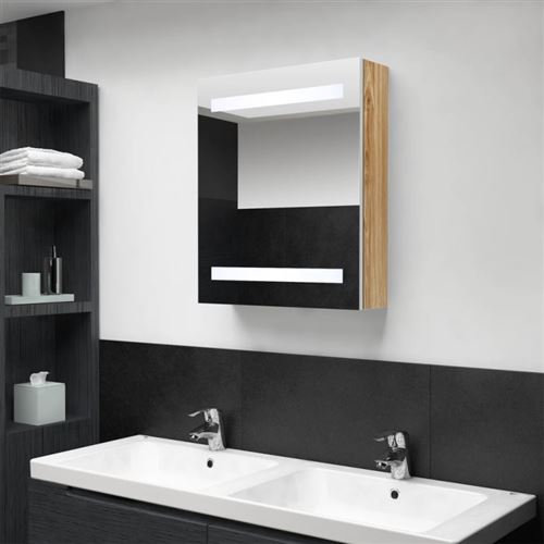 vidaXL Armoire de salle de bain à miroir LED Blanc et chêne 50x14x60cm