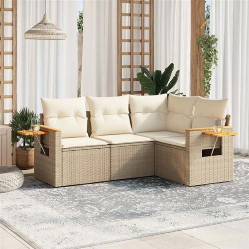 vidaXL 4-delige Loungeset met kussens poly rattan beige3226772 