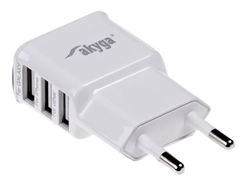 Akyga AK-CH-05 - Adaptateur secteur - 15 Watt - 3.1 A - 3 connecteurs de sortie (USB) - blanc
