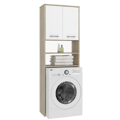 LENA - Meuble pour machine à laver 180x64x30 cm - Rangement Sonoma/Blanc