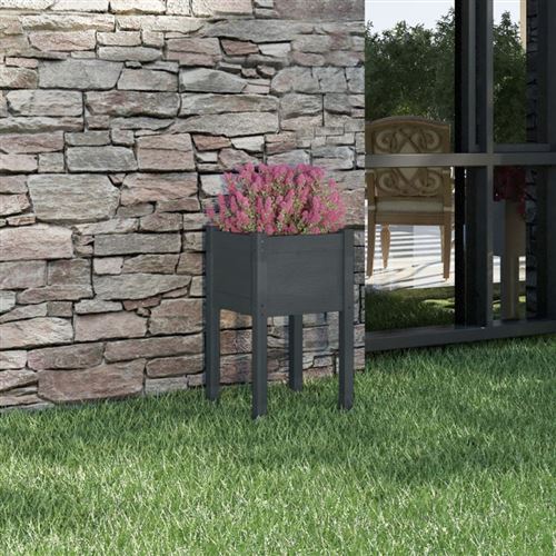 Vidaxl Gris Jardinière D Extérieur 40X40x70 Cm Bois De Pin Massif - Image 3