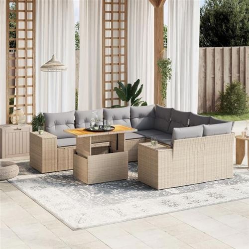 Non Communiqué Beige Vidaxl Salon De Jardin Avec Coussins 9 Pcs, Canapés De Terrasse, Ensemble De Meubles De Patio, Mobilier D'extérieur, 3272564