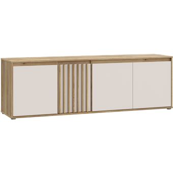 Meuble TV ELISTON – Blanc Mat & Chene – 4 Portes – 174,3 × 41,5 × 56,1 cm - 1