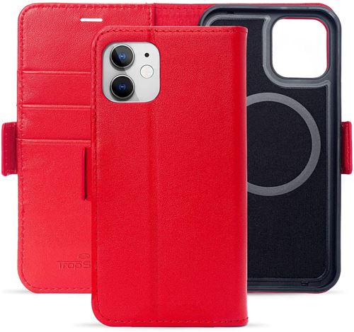 Coque en Cuir pour iPhone 12 Mini Trop Saint® - Portefeuille Avec Porte Cartes [Compatible MagSafe] - Rouge