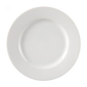 Lot de 12 assiettes plates RIA rondes, plat à service à pâtes desserts en porcelaine blanc - diamètre 25 x hauteur 2 cm - VISIODIRECT - - 1