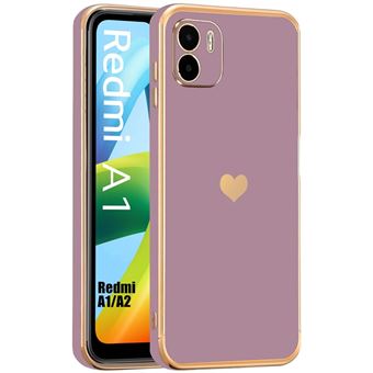 Coque pour Xiaomi Redmi A1/A2 - Violet - Coque Protection Antichoc en Silicone Liquide avec Motif de Cœur Plaqué et Doré - 1