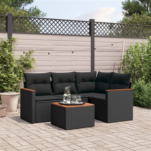Non Communiqué Noir Vidaxl 5-Delige Loungeset Met Kussens Poly Rattan Zwart3258338