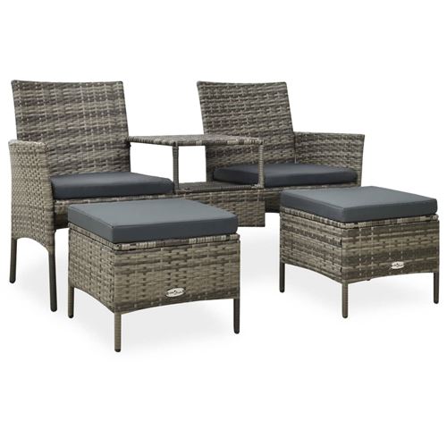 Vidaxl canap&eacute; de jardin table &agrave; th&eacute; et tabourets r&eacute;sine tress&eacute;e gris