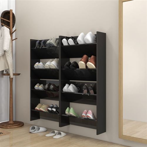 VIDAXL - Armoire à chaussures murale - 4 pièces - Noir brillant - 60x18x60 cm - Image 3
