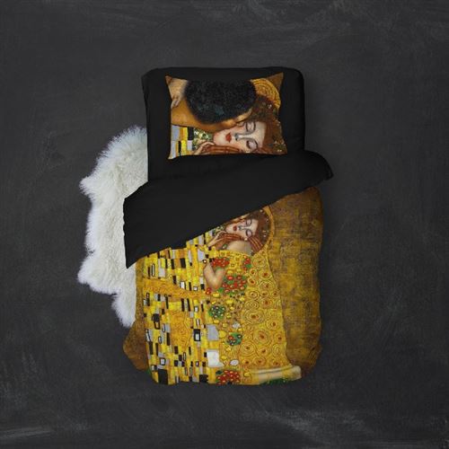 HOMEMANIA Pack oreiller et couette Klimt - Jaune, noir - 155 x 210 cm