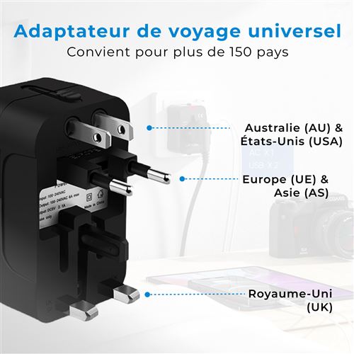 Adaptateur de voyage universel compact 150 pays avec port USB