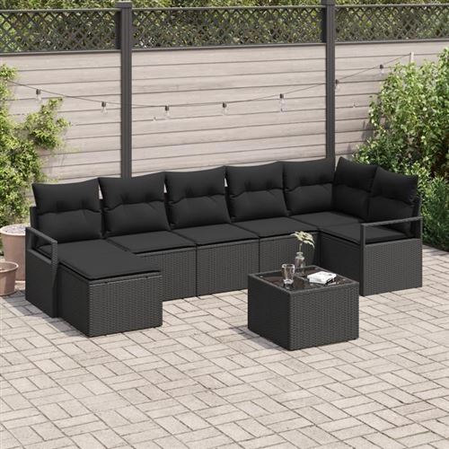 Vidaxl Beige Canapé De Jardin 8 Pièces Avec Coussins En Poly Rotin, Canapé De Jardin 2 Places Avec Coussins Noirs En Poly Rotin 3346483 - Image 2