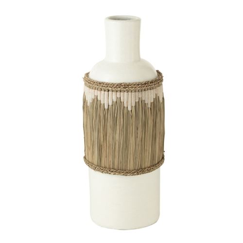 Non Communiqué Blanc Vase Bouteille Déco Herbes 75Cm