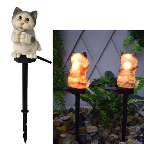 Lampe solaire exterieur FONGWAN Lumières LED en résine de chat avec piquet pour le jardin, la pelouse, les chemins et les décorations de jardin-B