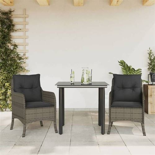Vidaxl Ensemble À Manger De Jardin Avec Coussins 3 Pcs, Table Et Chaises De Patio, Meubles D'extérieur Terrasse, Moderne, 3211955 - Image 3