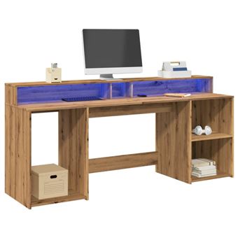 Bureau avec lumières LED chêne artisanal bois d ingénierie - 1
