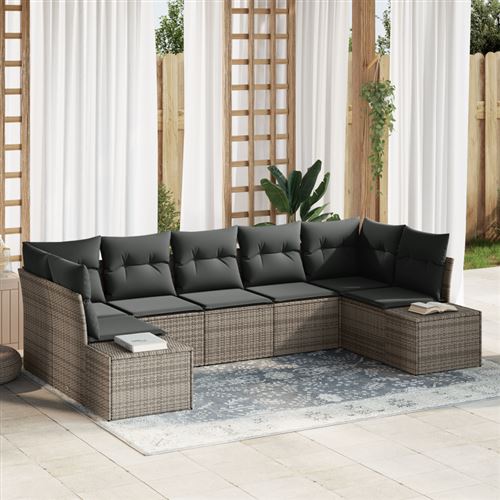 Non Communiqué Gris Ensemble De Canapés De Jardin De 7 Pièces Avec Coussins En Rattan Poly