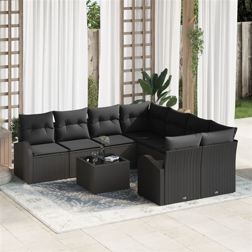 Non Communiqué Noir Ensemble De Canapé De Jardin 9 Pièces Avec Coussins Poly Rattan