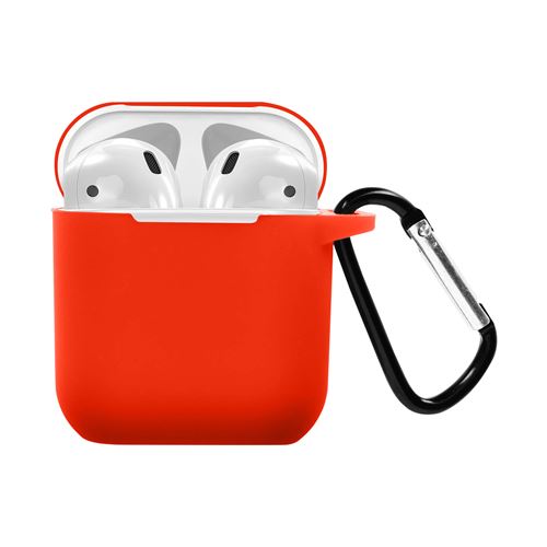 Avizar Coque pour AirPods 1 et 2 en Silicone Soft touch Résistant Effet Mat Mousqueton Rouge