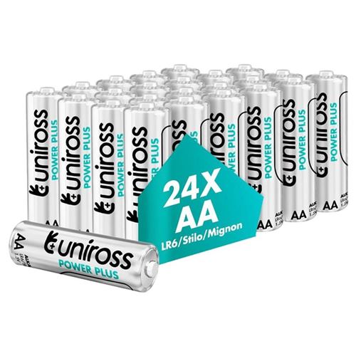 UNIROSS Pack de 24 Piles Alcalines AA-LR6 Power Plus 1,5V