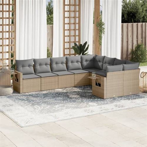 VIDAXL  Salon De Jardin Avec Coussins 9 Pcs Beige R&eacute;sine Tress&eacute;e