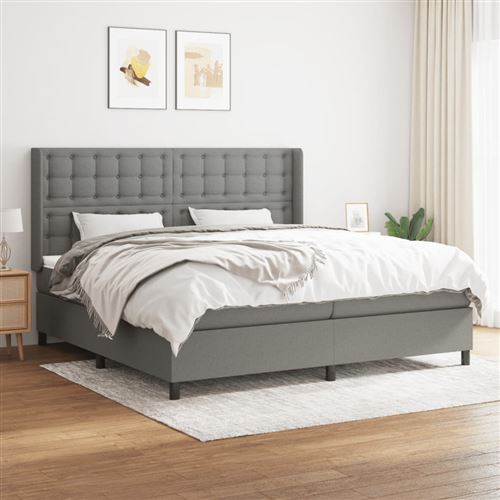 vidaXL Lit à sommier tapissier avec matelas Gris foncé 200x200cm Tissu