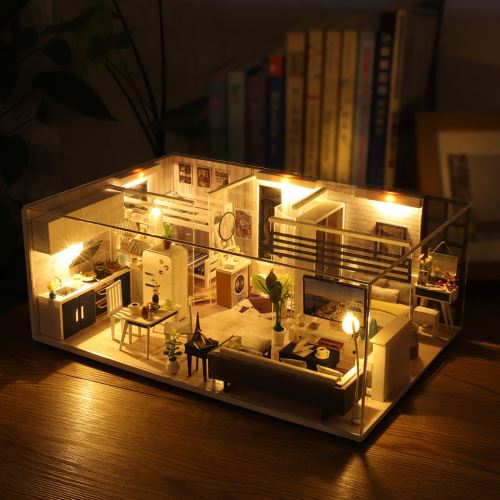Maison miniature Bricolage 3D en bois Meubles LED Maison Puzzle décorez cadeaux Creative Pealer8651