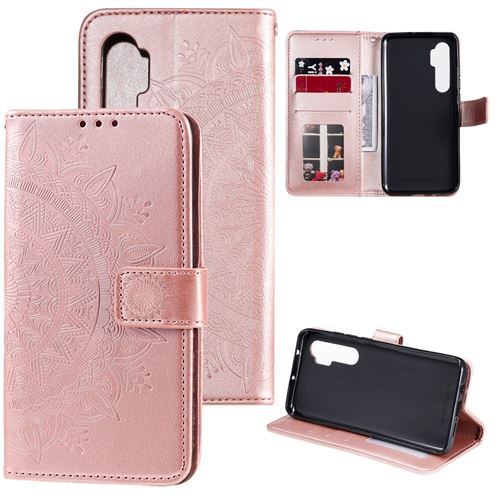 Etui en PU empreinte fleur élégant or rose pour votre Xiaomi Mi Note 10 Lite