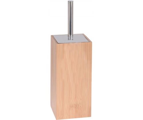 Brosse WC en Bambou, Inox et Brosse Noire Carré - Hauteur 34cm