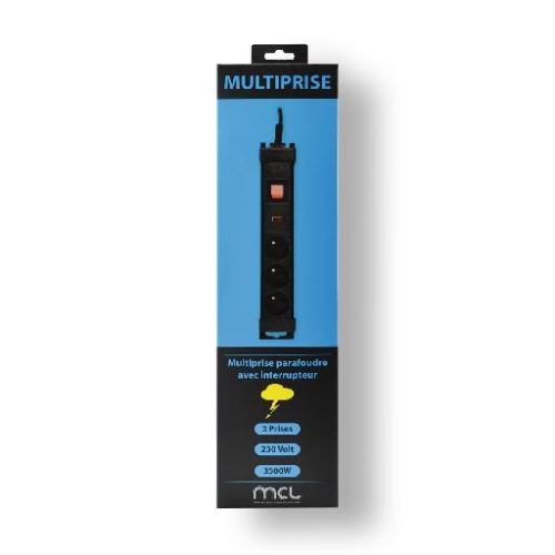 Multiprises parafoudre avec interrupteur 3 sorties - 1,50m