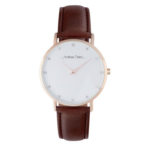 Montre Mixte Andreas Osten à Quartz Cadran Blanc 36 mm Et Bracelet Marron En PU AOW18028