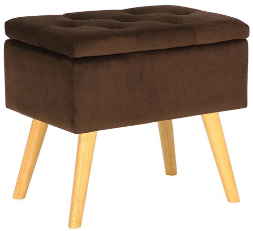 Tabouret bas Chloé avec pieds en bois et espace de rangement , Marron/Velours