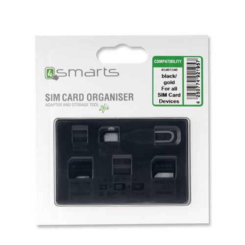 Organiseur de carte sim avec extracteur format carte bancaire noir or de marque 4smarts