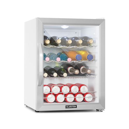 Klarstein Beersafe XL Crystal White Réfrigérateur 60 Litres , Éclairage Led , 42 Db , Porte En Verre , Classe D - Blanc & Argent