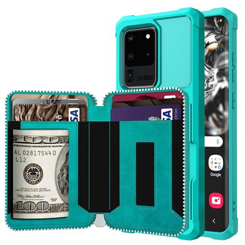 Etui en PU avec fermeture éclair cyan pour votre Samsung Galaxy S20 Ultra