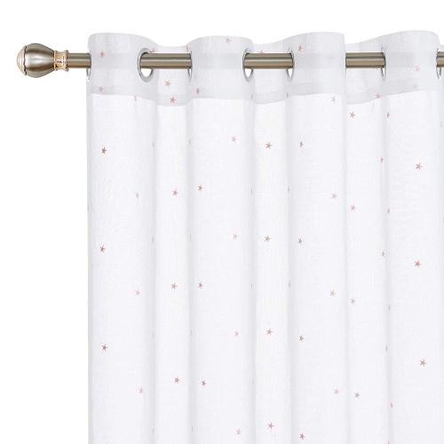 Deconovo Lot De 2 Rideau Voilage Fenetre Transparent A Oeillets Broderie Etoile Rose Decoration Chambre Enfant Fille 140x240cm Achat Prix Fnac