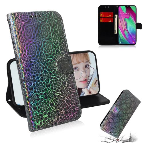 Etui en PU motif de fleurs avec support gris pour votre Samsung Galaxy A40