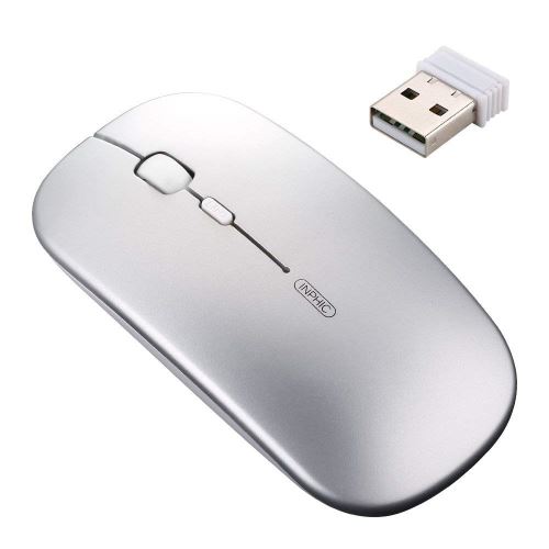 INPHIC Souris sans Fil Rechargeable, Mini Souris Optique sans Silence Click, Ultra Mince 1600 DPI pour Ordinateur Portable,