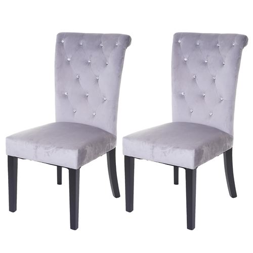 2x chaise de salle à manger MENDLER HWC-D22, fauteuil avec rivets, velours gris clair