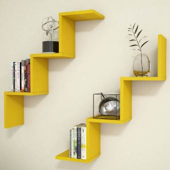 Homemania Set 2 Etagere Iris Murales Flottantes Pour Livres Pour Salon Bureau Jaune En Bois 71 4 X 19 5 X 71 4 Cm Achat Prix Fnac